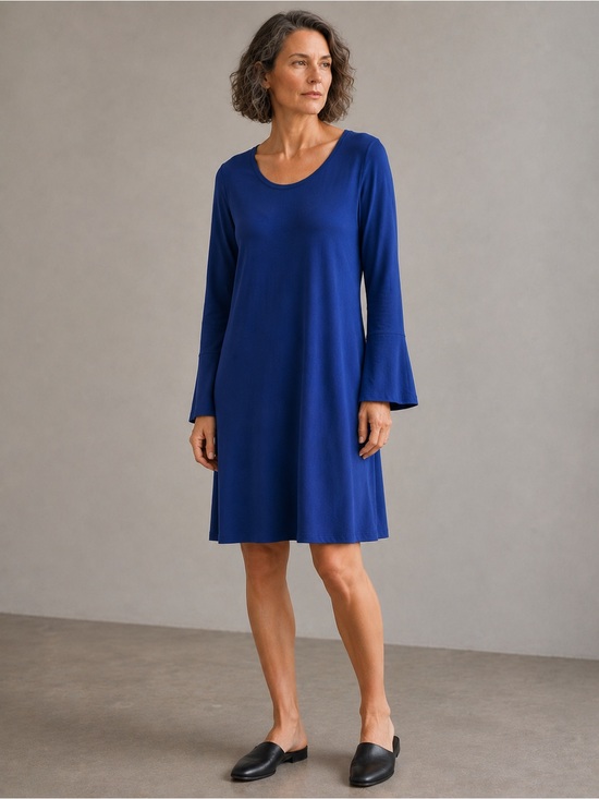 Eileen Fisher Dresses & Skirts - Eileen Fisher Blue Lyocell Jersey Swing Dress Bell Sleeve Dress Large
